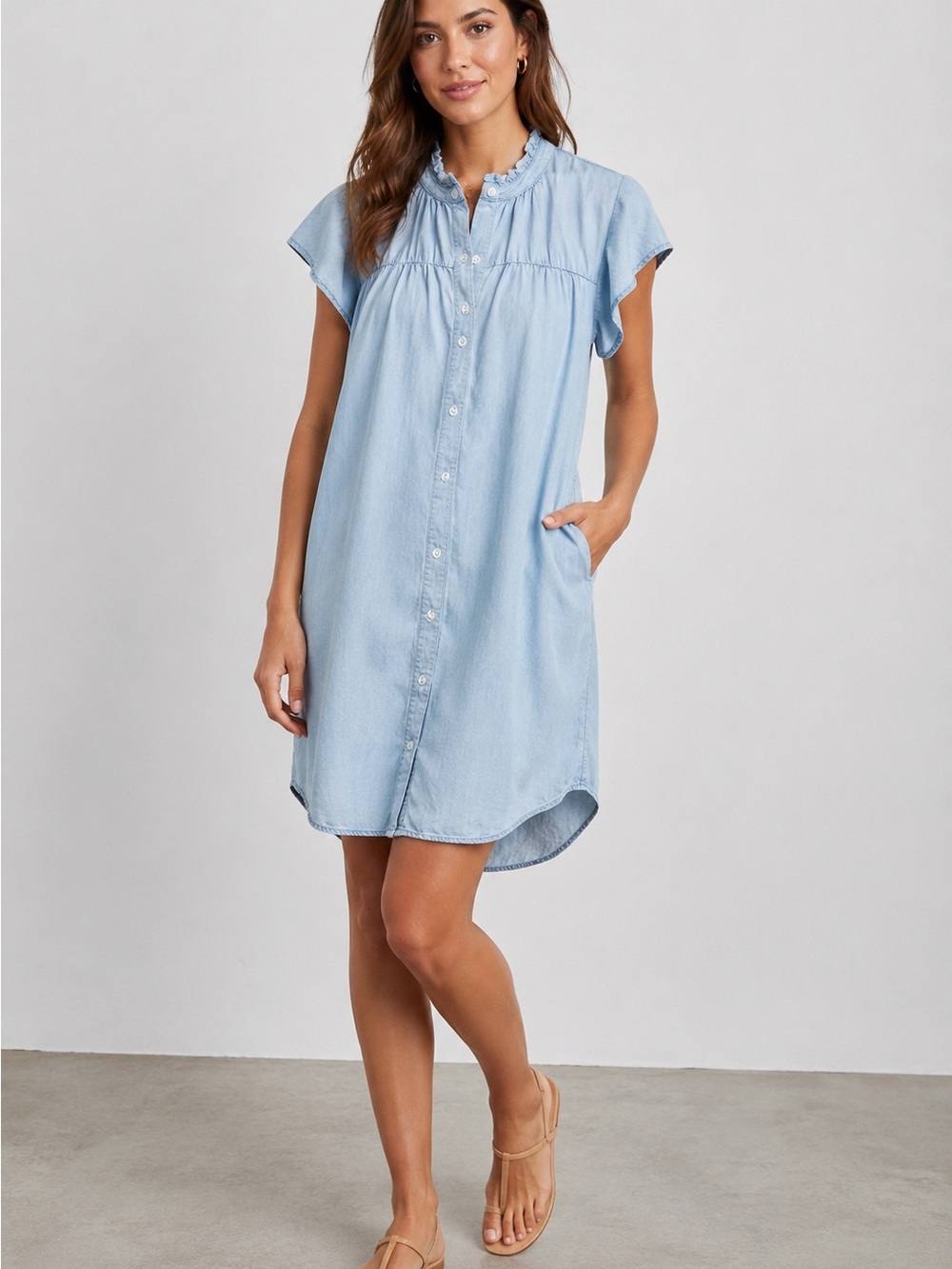 Rails Kat Dress Light Vintage Tencel Chambray Shirt Dress Size S